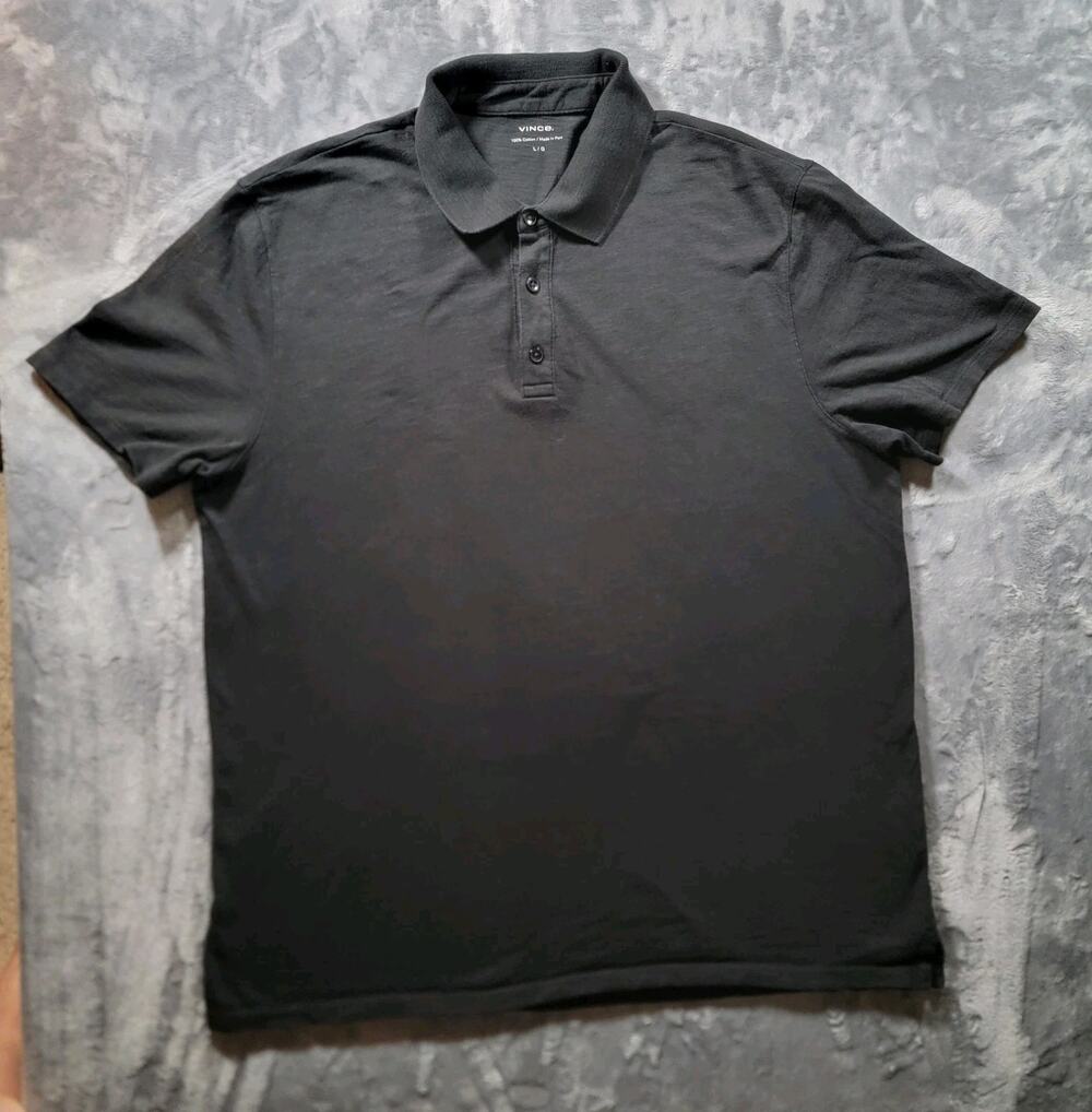 Vince. Mens L Short Sleeve Polo Shirt Black Peruvian Cotton